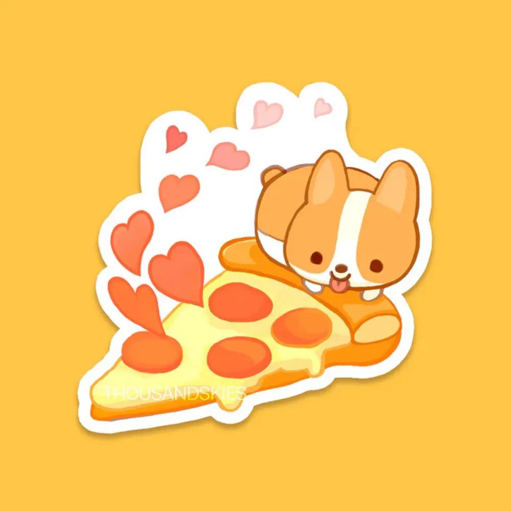 Stickers, Art & School, Thousand Skies, Vinyl, Transparent, Pizza Lover Corgi, 837048